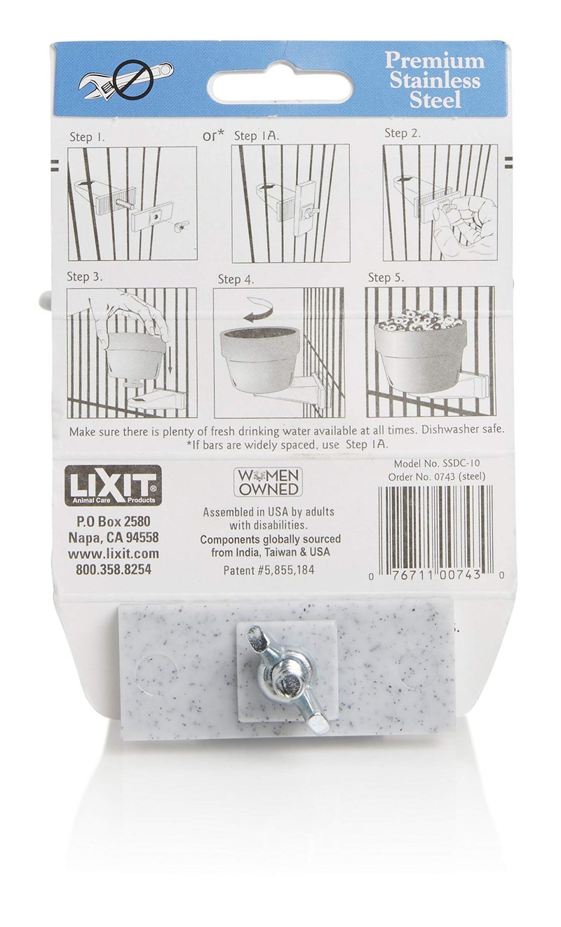 LixitÂ® Stainless Steel Kennel Food or Water Bowl - Non Spill Hanging Removable Crate Bowls - Carrier Cage Dish for Dogs or Cats for Feeding and Drinking (Stainless Steel, 10 Ounce) - Image 3